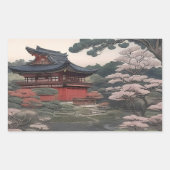 Temple on the river - Japan 長方形シール (正面)