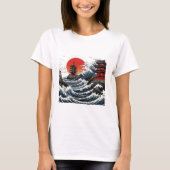Temple Wave Art - Ukiyo-e Japanese Sunset Design Tシャツ (正面)