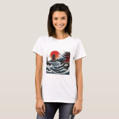 Temple Wave Art - Ukiyo-e Japanese Sunset Design Tシャツ (正面フル)