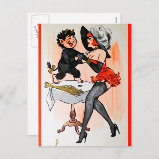 Temptressのヴィンテージのクリスマスの幸せなKrampus シーズンポストカード (正面/裏面)