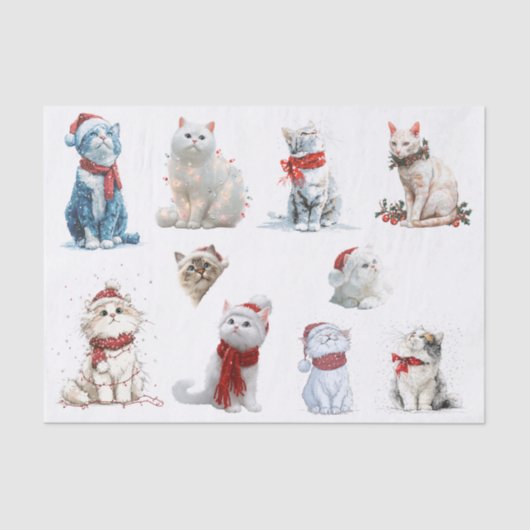 Ten Christmas Cats on a White Background 薄葉紙 (正面)