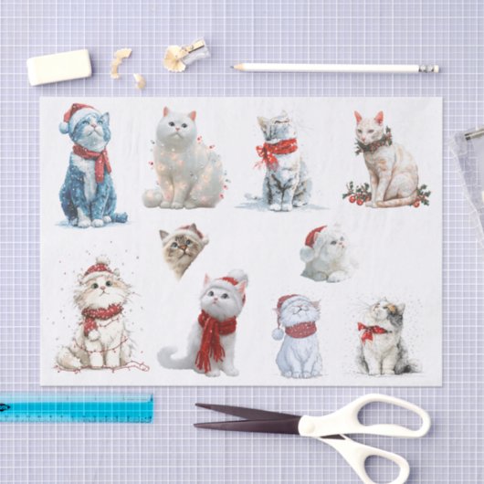 Ten Christmas Cats on a White Background 薄葉紙 (クラフト)