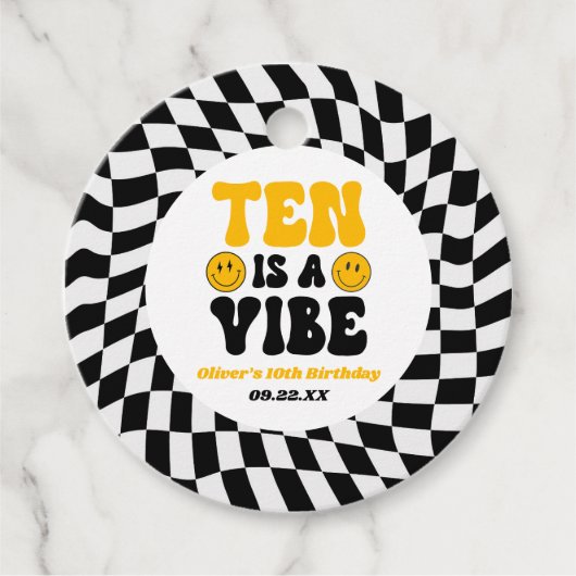 Ten Is A Vibe Retro Tenth 10th Birthday Party フェイバータグ (正面)