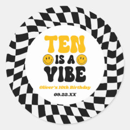 Ten Is A Vibe Retro Tenth 10th Birthday Party ラウンドシール
