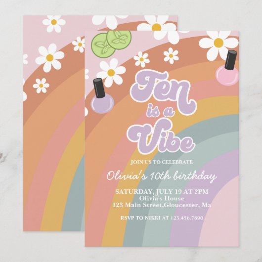 Ten is a vibe Spa Rainbow 10歳の誕生日おめでとう 招待状 (正面/裏面)