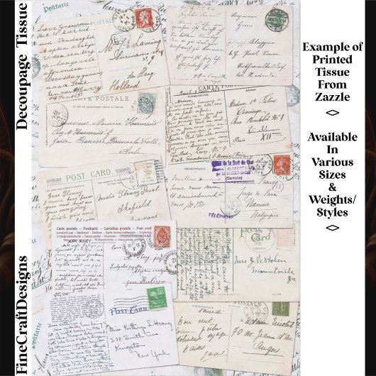 Ten Vintage Handwritten Postcards ES1 Decoupage 薄葉紙
