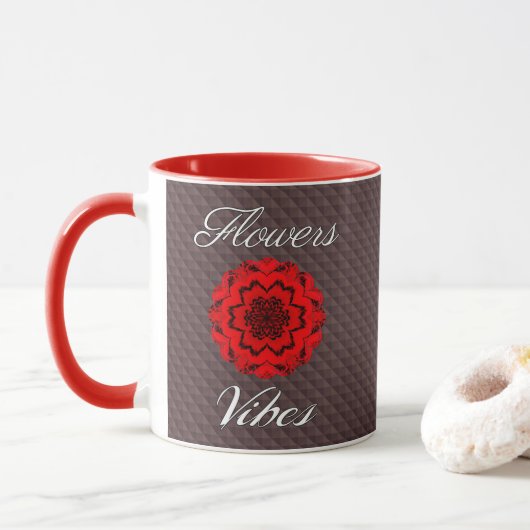Tendance floral "flowers vibes" avec fleur rouge マグカップ (ドーナツ)
