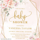 Tender blush pink peonies girl baby shower party   招待状