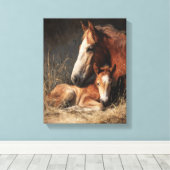 Tender Chestnut Mare and Foal Painting キャンバスプリント (インサイチュ (ウッドフロア))