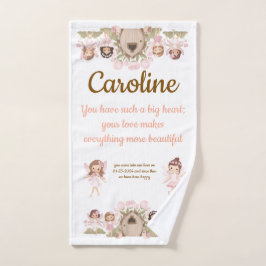 tender pink fairies salmon brown ハンドタオル