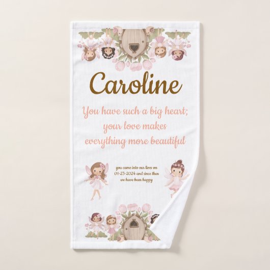 tender pink fairies salmon brown ハンドタオル (ハンドタオル)