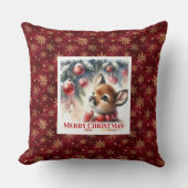 Tender winter scene baby deer kids room decor  クッション (正面)
