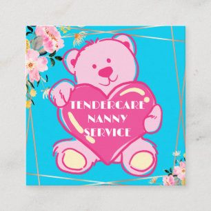 Tendercare Nannyサービスブルーとピンクテディベア スクエア名刺