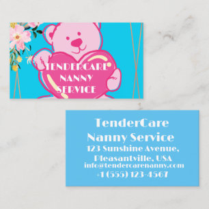 Tendercare Nannyサービスブルー&ピンクテディベア 名刺
