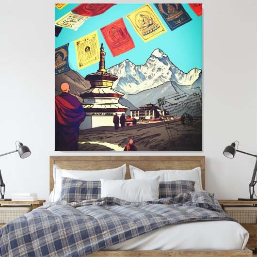 Tengboche Monastery Everest View Artwork キャンバスプリント (インサイチュ (寝室))