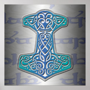 Tengwarの青いMjölnir ポスター