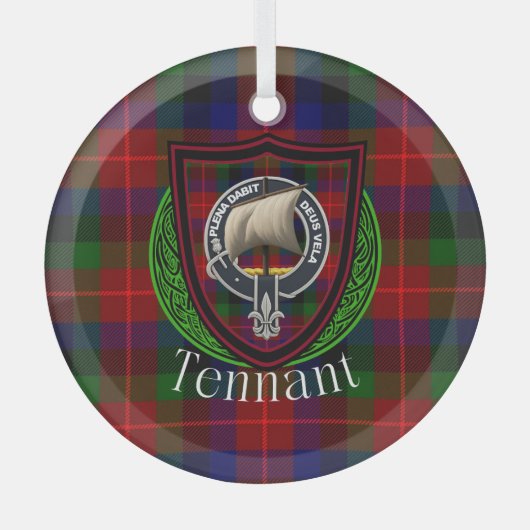 Tennant スコットランド クラン ターター & クレスト ガラスオーナメント (正面)