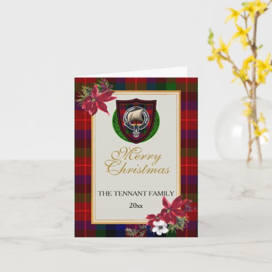 Tennant Scottish Clan Tartan & Crest カード (黄色い花)