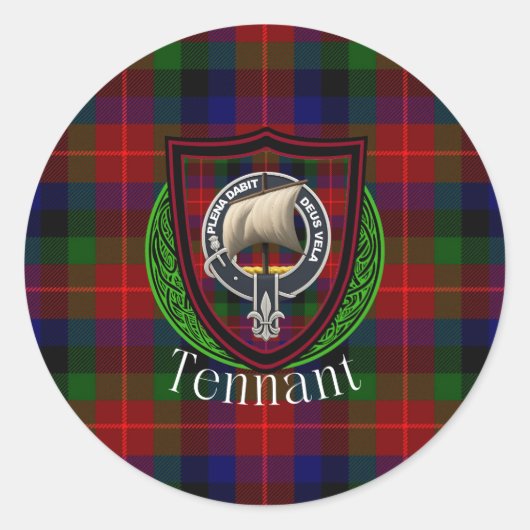 Tennant Scottish Clan Tartan & Crest ラウンドシール (正面)