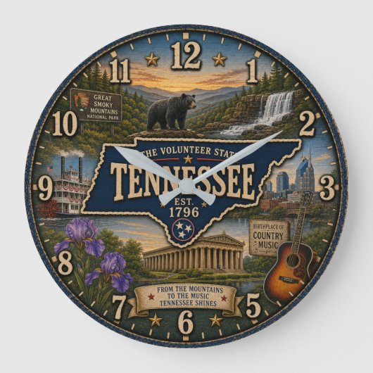 Tennessee Volunteer State Nashville Country Music ラージ壁時計 (正面)