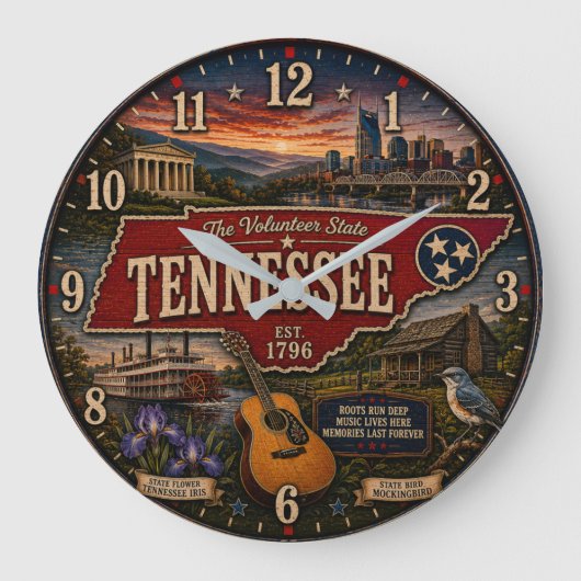 Tennessee Volunteer StateNashville Music City ラージ壁時計 (正面)