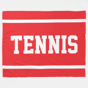 TENNIS スポーティーで楽しい 真っ赤な白い文字のストライプ フリースブランケット