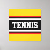 TENNIS 太字の明るい黄色 赤 黒 白のストライプ キャンバスプリント (正面)
