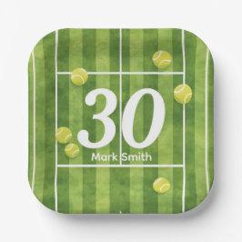 Tennis 30th Birthday Balls on the court ペーパープレート