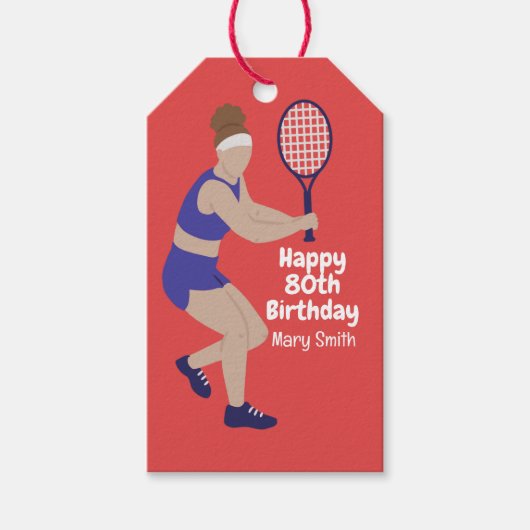 Tennis 80th Birthday for Woman Player ギフトタグ (正面)