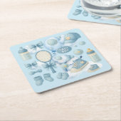 Tennis Baby Shower for Baby Boy Blue themed スクエアペーパーコースター (アングル)