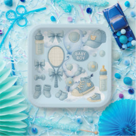Tennis Baby Shower for Baby Boy Blue themed ペーパープレート