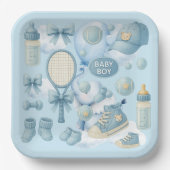 Tennis Baby Shower for Baby Boy Blue themed ペーパープレート (正面)