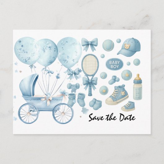 Tennis Baby Shower for Baby Boy Blue themed ポストカード (正面)