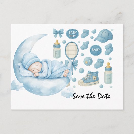 Tennis Baby Shower for Baby Boy Blue themed ポストカード (正面)