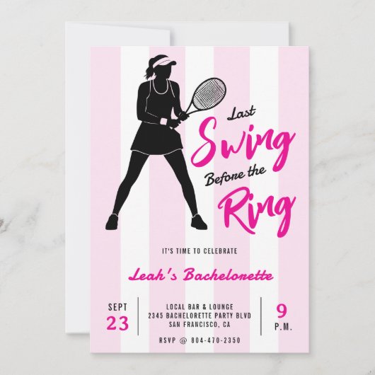 Tennis Bacheloretette Last Swing Before the Ring 招待状 (正面)