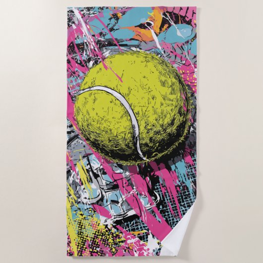 Tennis Ball Pop Art Splash Illustration ビーチタオル (正面)