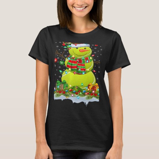 Tennis Ball Snowman Xmas Lights Tennis Christmas Tシャツ (正面)