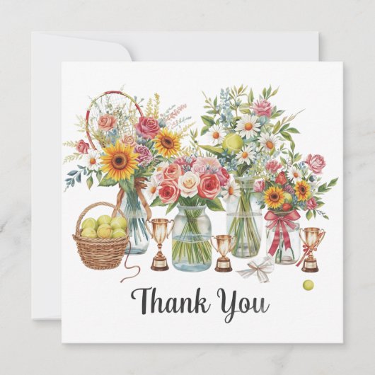 Tennis ball with flowers from tennis player  サンキューカード (正面)