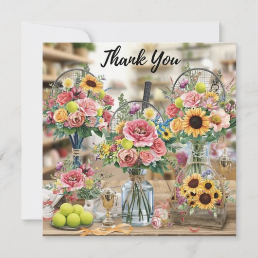 Tennis ball with flowers from tennis player  サンキューカード (正面)