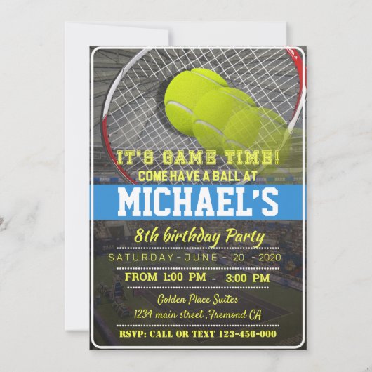 Tennis Birthday Invitation 招待状 (正面)