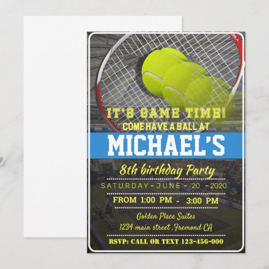 Tennis Birthday Invitation 招待状 (正面/裏面)