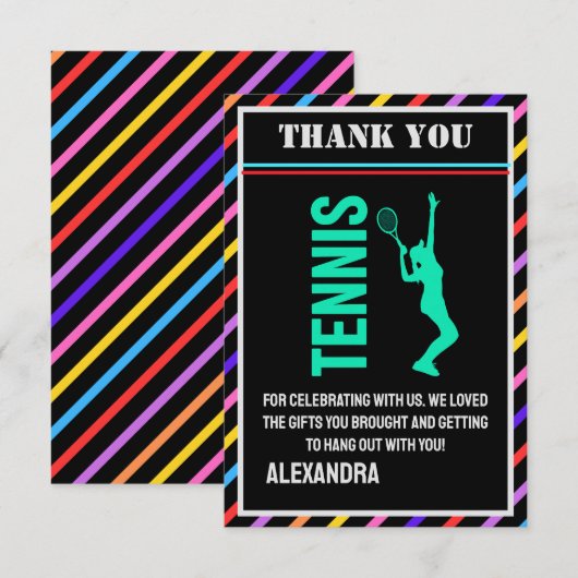 Tennis Birthday Party, Tennis Girl Player  サンキューカード (正面/裏面)