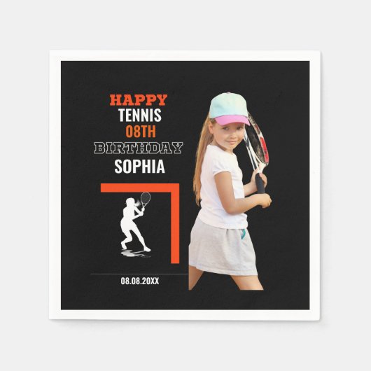 Tennis Birthday, Tennis Girl Player  スタンダードカクテルナプキン (正面)
