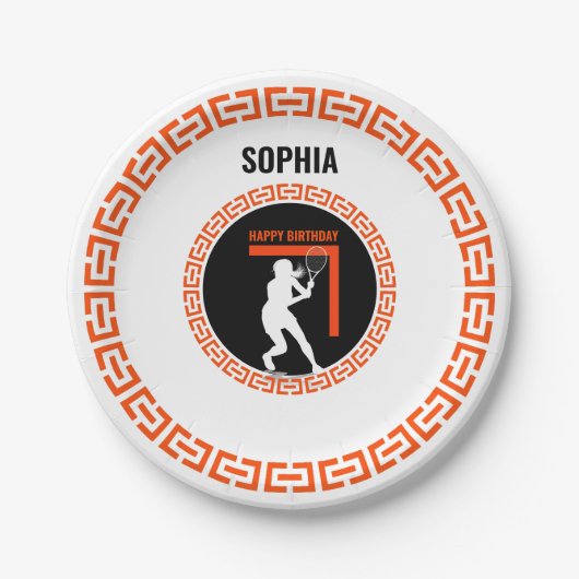Tennis Birthday, Tennis Girl Player  ペーパープレート (正面)