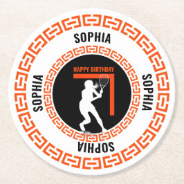 Tennis Birthday, Tennis Girl Player  ラウンドペーパーコースター