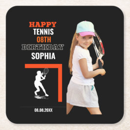 Tennis Birthday, Tennis Girl Player Backdrops スクエアペーパーコースター