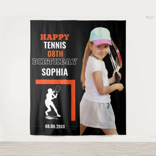 Tennis Birthday, Tennis Girl Player Backdrops タペストリー (正面)