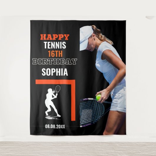Tennis Birthday, Tennis Girl Player Backdrops タペストリー (正面)