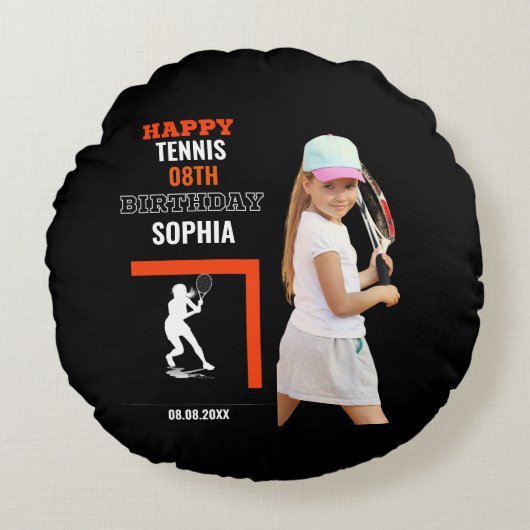 Tennis Birthday, Tennis Girl Player Backdrops ラウンドクッション (正面)