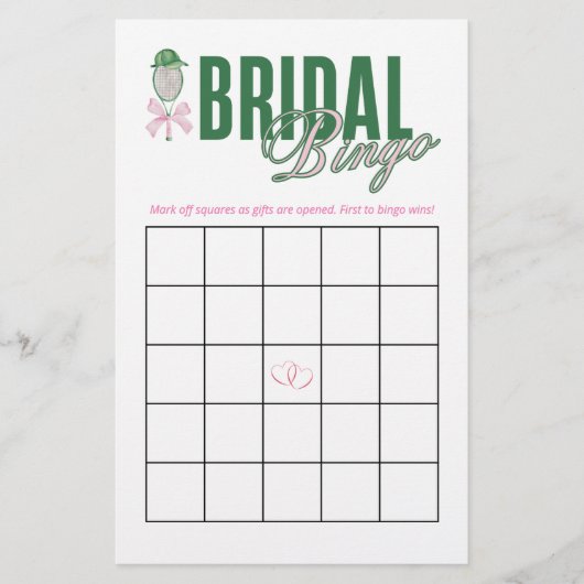 Tennis Bridal Bingo Game Card | Tennis Theme  (正面)